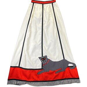 Vintage Maxi Skirt With Polka Dot Leopard & Red Stripe Hem